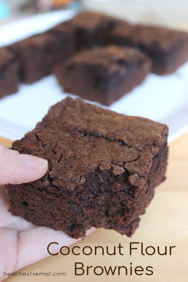 Paleo Brownies made with coconut flour ready to eat fresh out of the oven