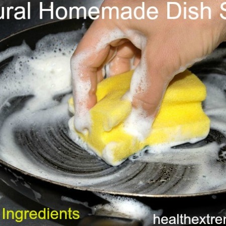 Natural Homemade Dish Soap - Only need 3 ingredients. Easy to make and works great for cleaning dishes while still gentle on your skin.