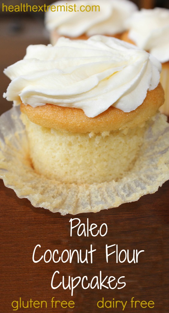 Vanilla Paleo Cupcakes Made with Coconut Flour. These delicious paleo cupcakes are gluten free, dairy free, grain free, and refined sugar free.