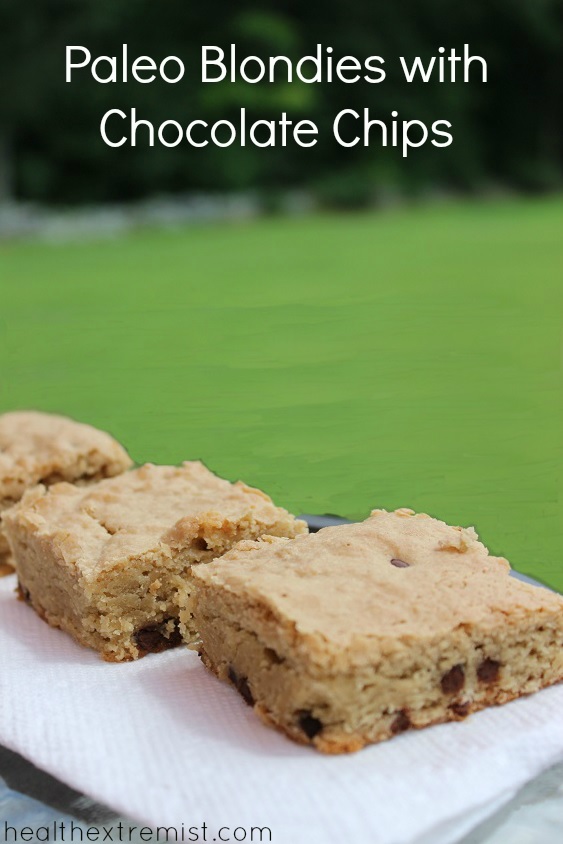 Paleo Blondies with Chocolate Chips Recipe - Gluten free, dairy free